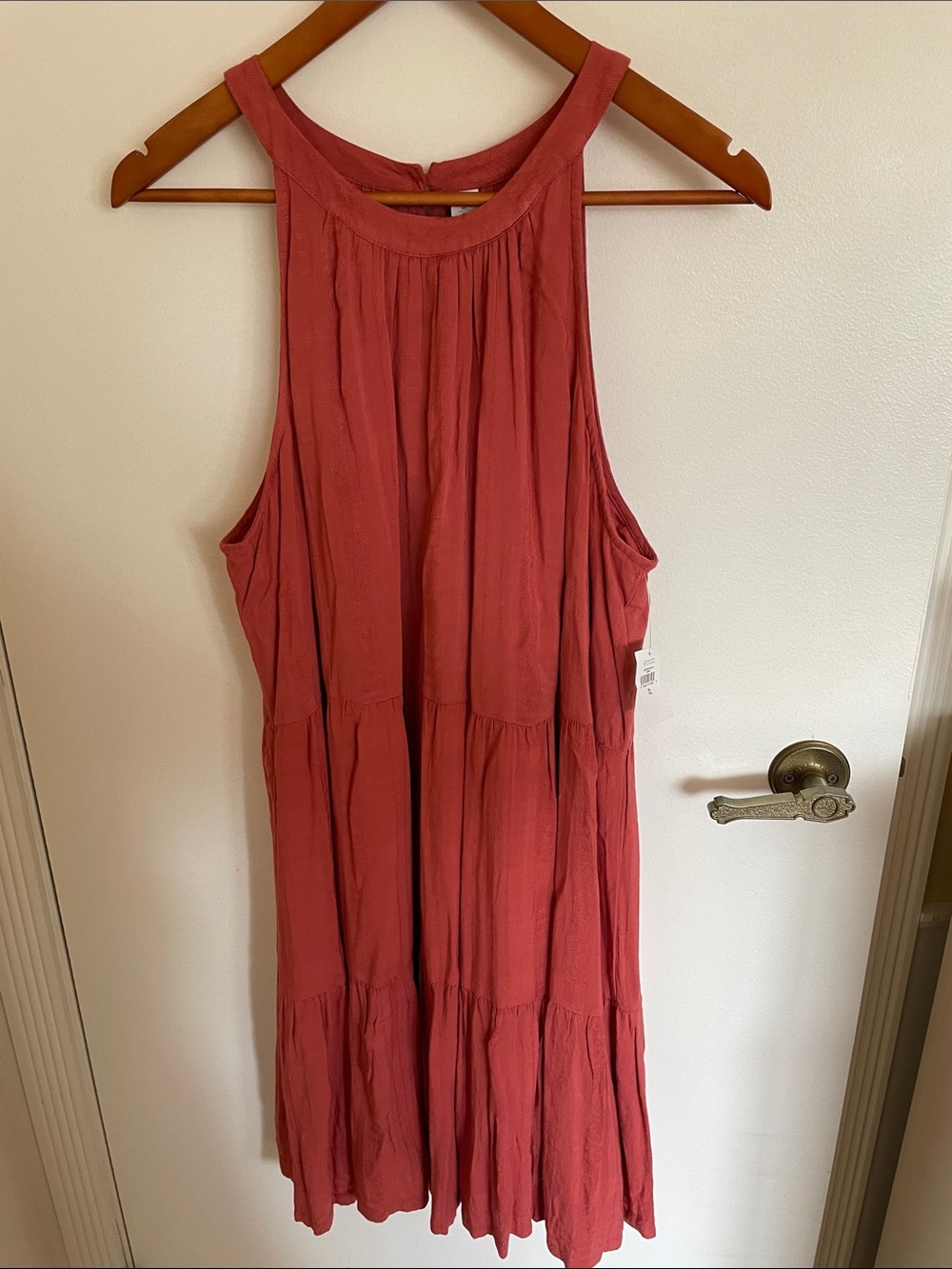 Old Navy Coral-Red Tiered Midi Dress